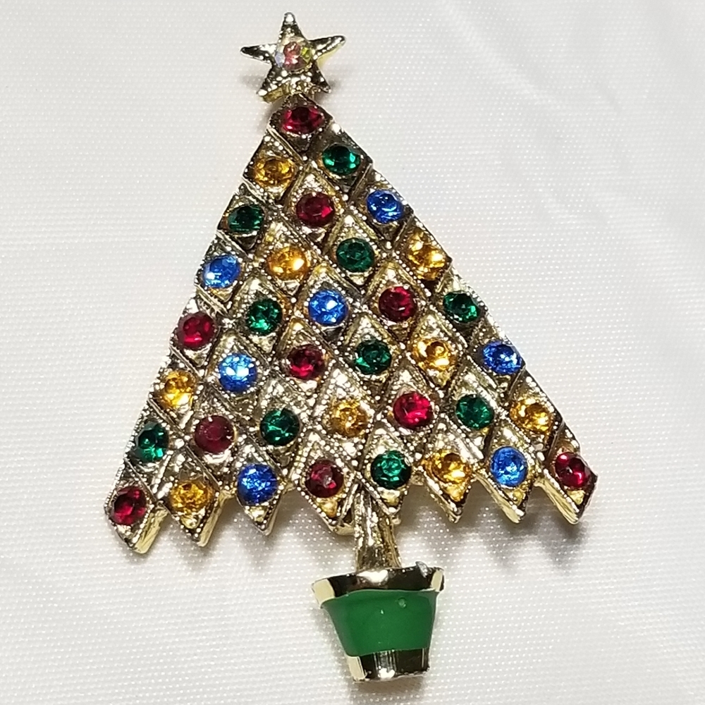 CHRISTMAS TREE RHINESTONES BROOCH PIN